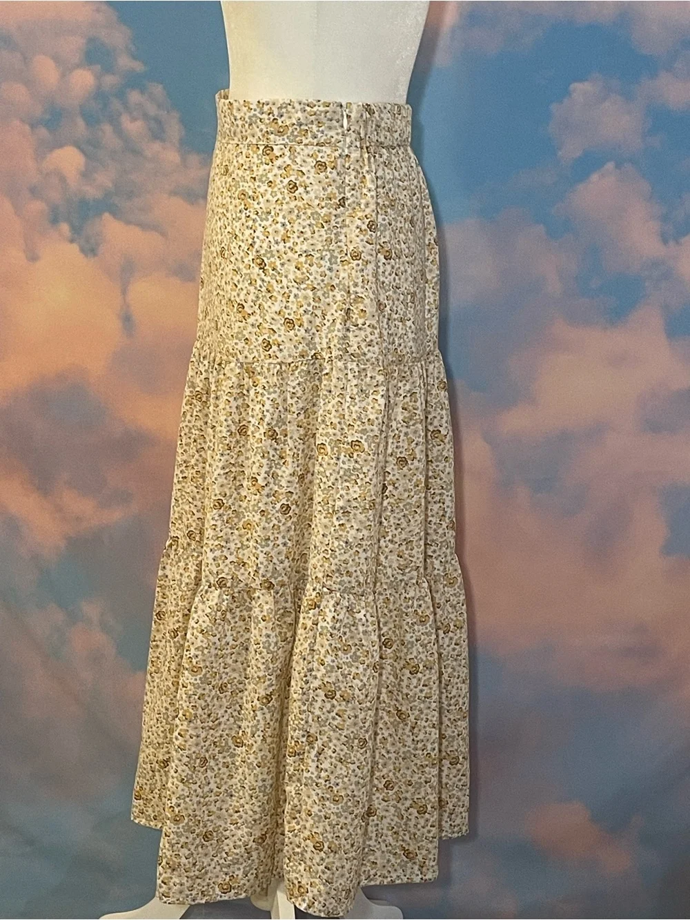 Darling Yellow/Cream Ditsy Floral Tiered Midi Skirt (final priced/as is)
